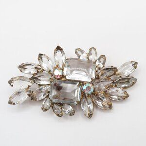 Vintage Clear Glass AB Accent Gold Tone Open Back Brooch